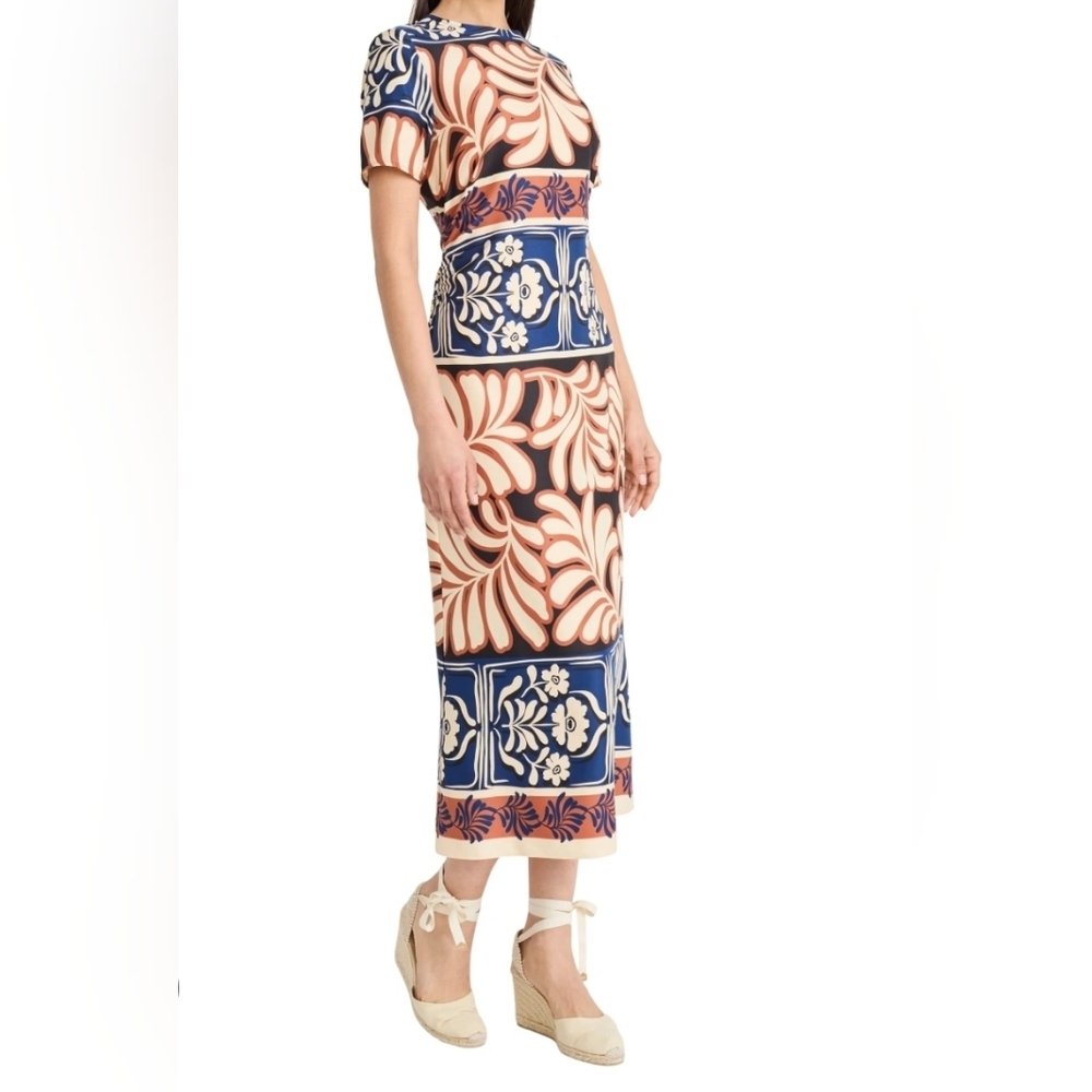Donna Morgan Navy, Tan & Cream Midi Dress